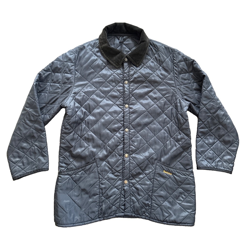 Barbour Liddesdale Quilted Jacket Men M Navy Corduroy Collar Vintage England